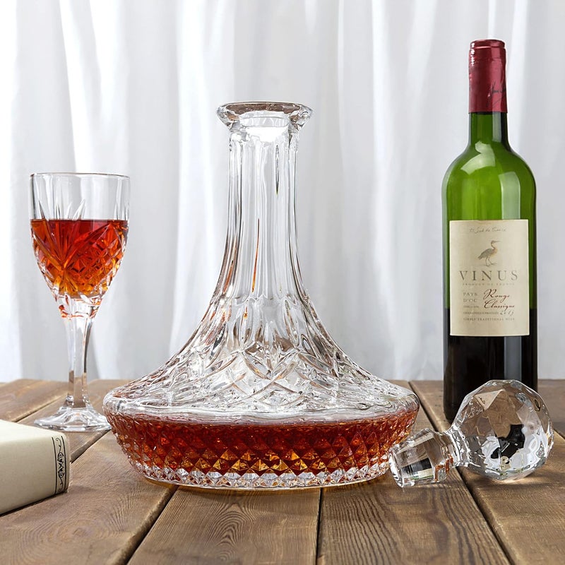 KANARS Wine Decanter Carafe, Hand-Blown Red Wine Decanter Aerator 1250ml/42oz, Crystal Liquor Wine Pitcher with Stopper for Home Bar Dinner - Image 4